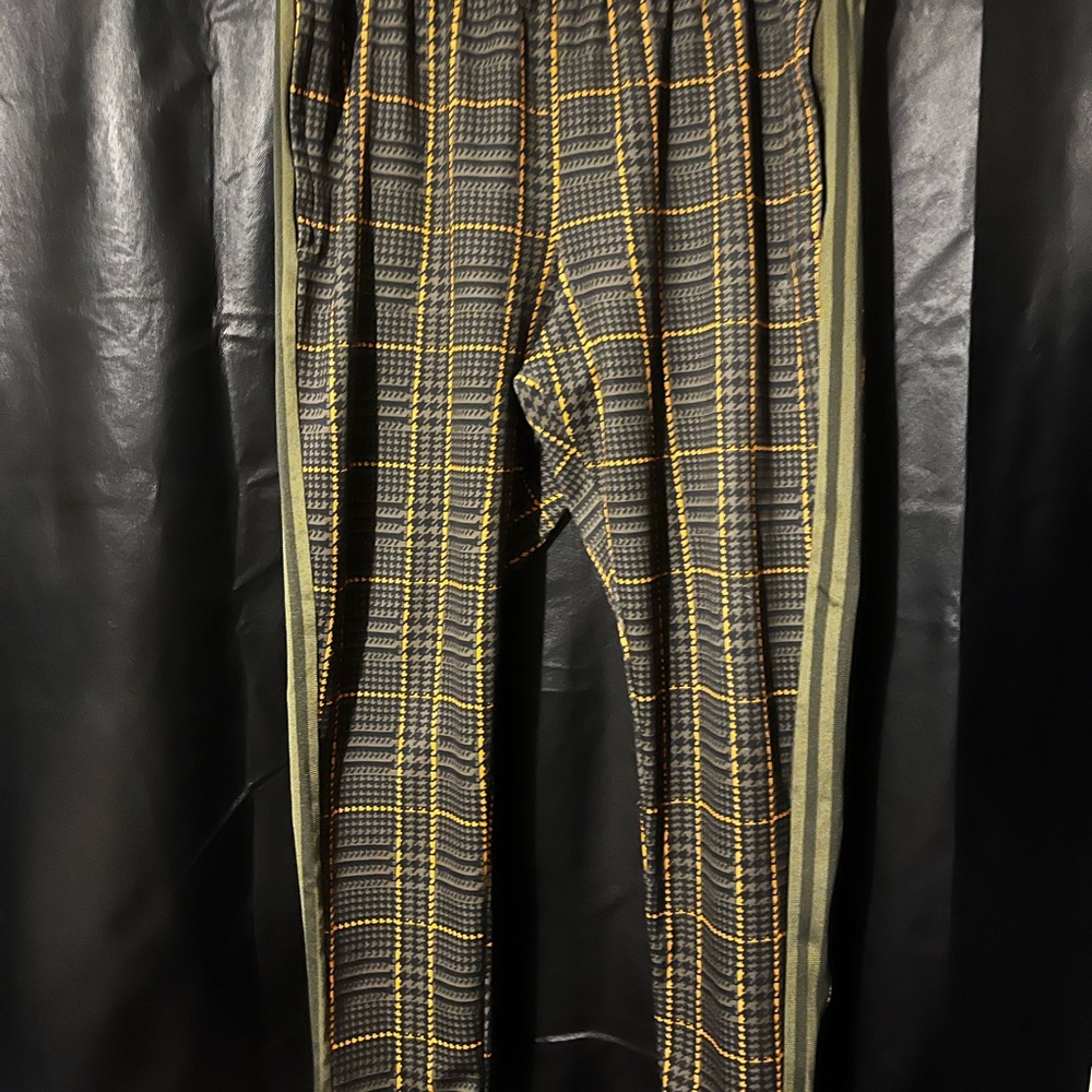 adidas Men's Black and Yellow Plaid Joggers